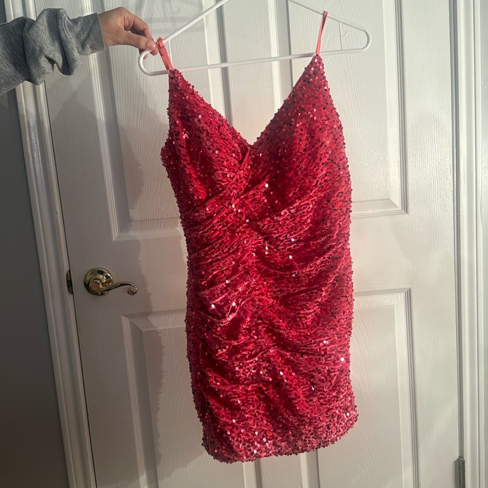 Hot Pink sparkling sequence  hoco dress!
